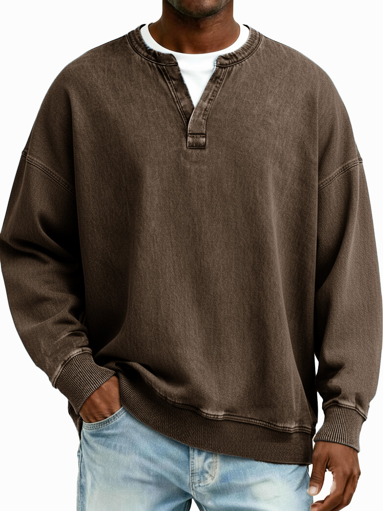 Men's Fashionable Casual Retro Distressed Long-Sleeved T-Shirt