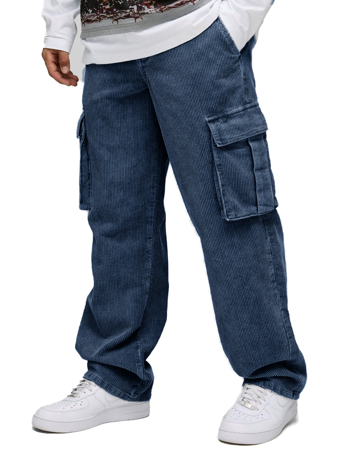 Men's Stylish Retro Corduroy Cargo Pocket Loose Elastic Waist Trousers
