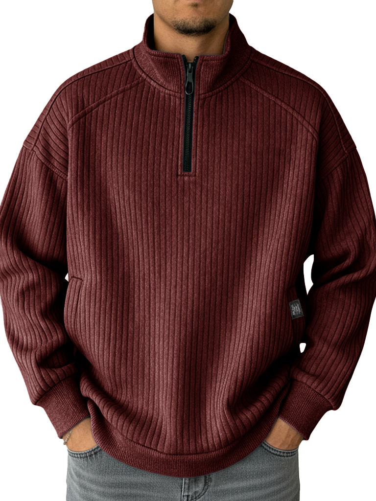 Men's Fashionable Casual Drop-Shoulder Patchwork Stand Collar Sweatshirt