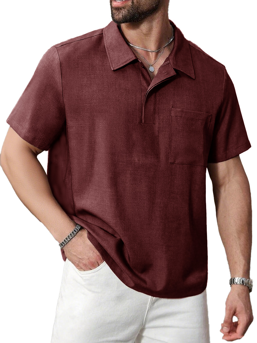 Men's Daily Casual Limna Fabric Pocket Lapel Polo Shirt