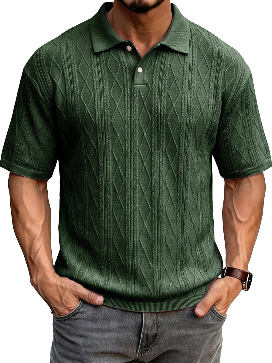 Men's Fashionable Casual Jacquard Fabric Collared Short-Sleeve Polo Shirt