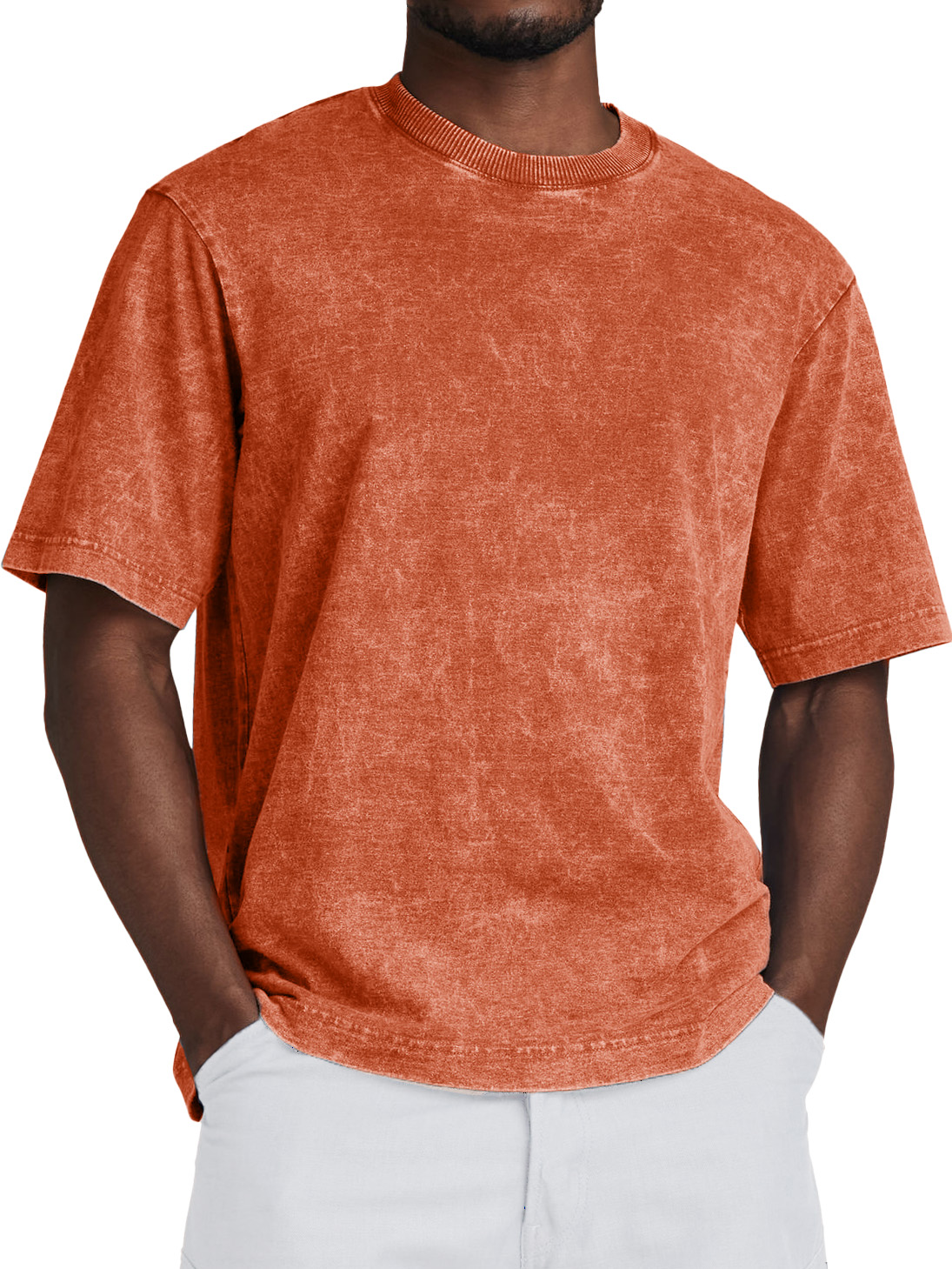 Men's Fashion Retro Washed Distressed Cotton Short-sleeved T-shirt