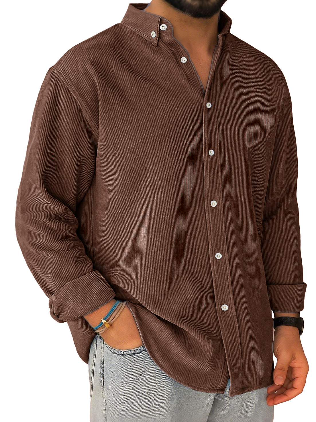 Men's Casual Corduroy Loose-fitting Long-sleeved Lapel Shirt