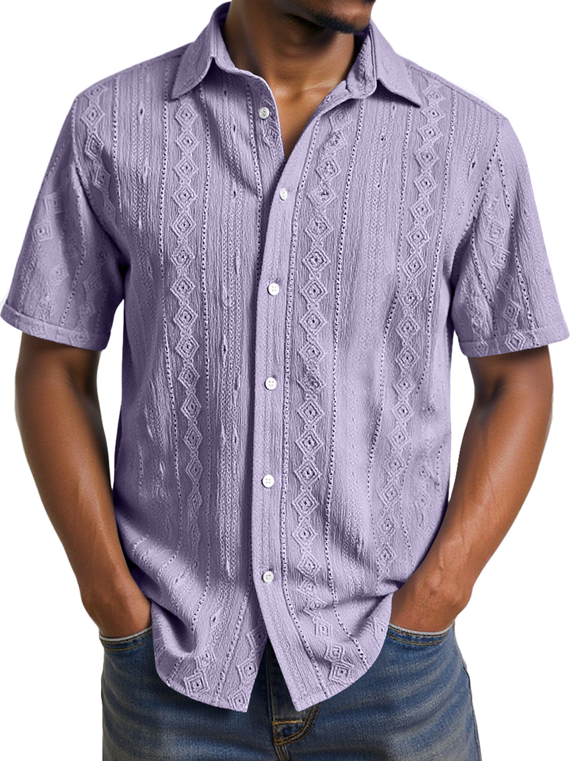 Men's Daily Casual Jacquard Texture Comfortable Short-sleeved Shirt