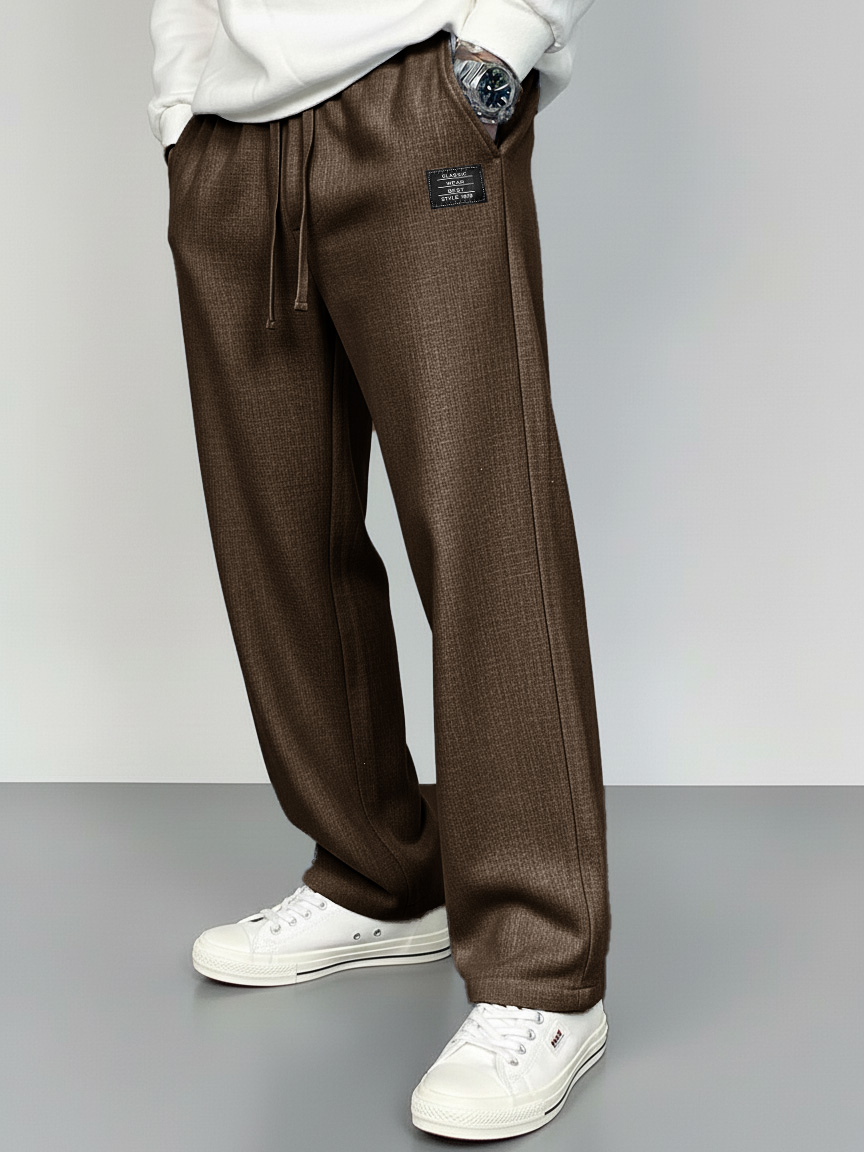 Men's Fashionable Linen Fabric Embroidered Logo Pocket Loose-Fitting Trousers