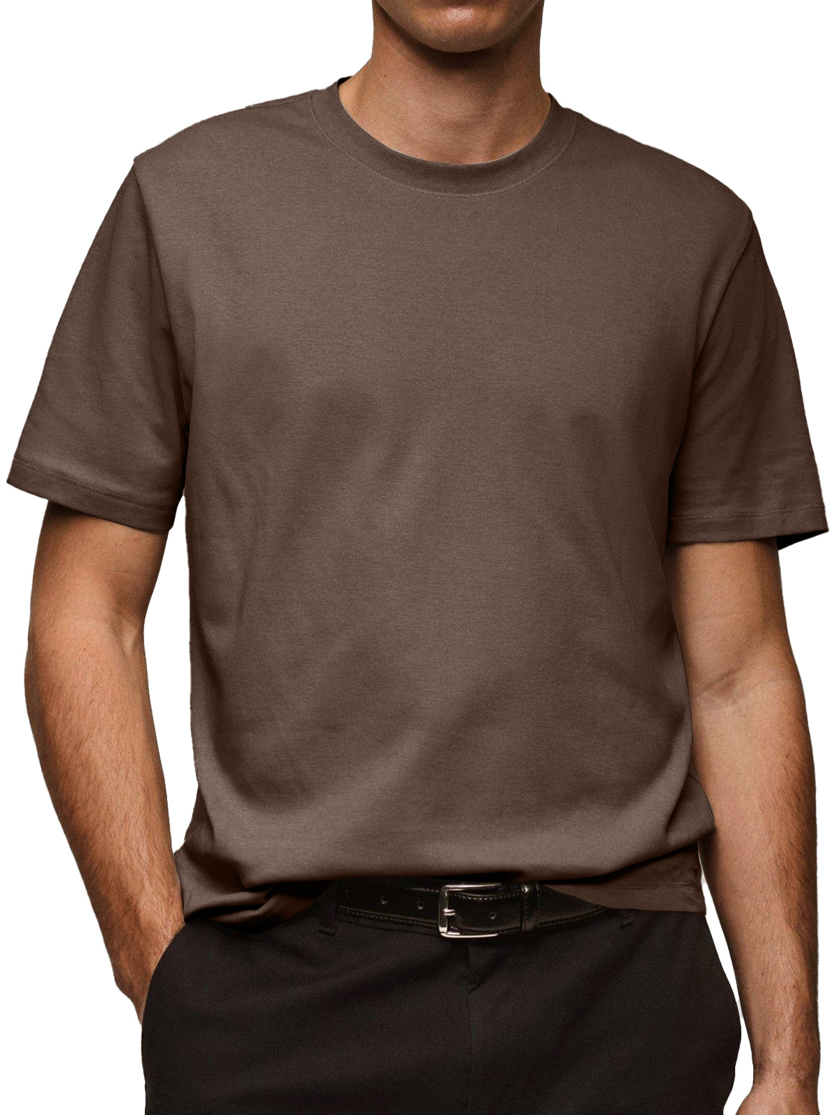 Men's Daily Pure Cotton Round Neck Casual Solid Color Short-sleeved T-shirt