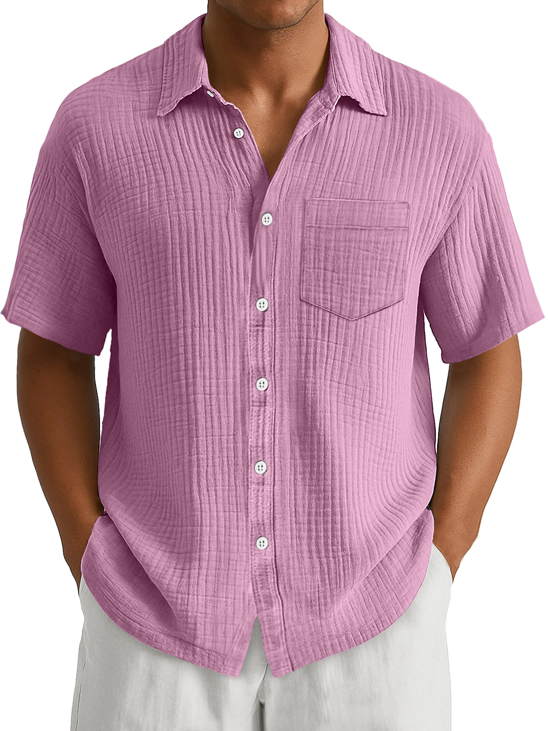 Men's Daily Casual Pleated Pocket Simple And Comfortable Short-Sleeved Shirt