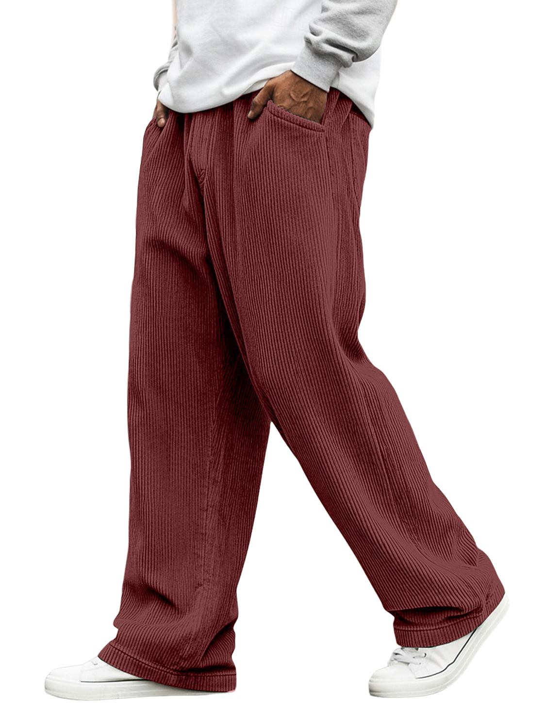 Men's Corduroy Solid Color Casual Loose-fitting Trousers