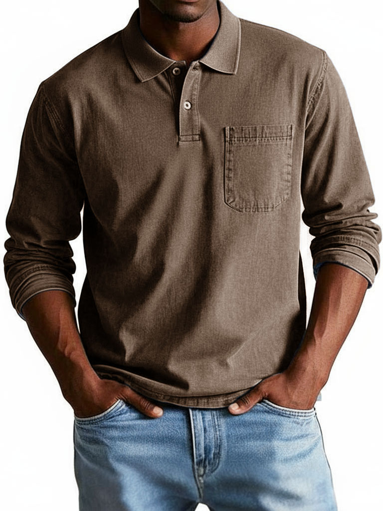 Men's Trendy Retro Lapel Long-sleeved Pocket Polo Shirt