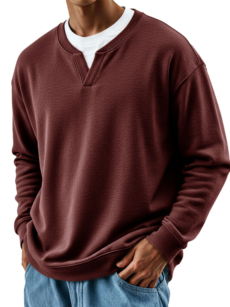 Men's Stylish Casual Retro V-neck Loose-fitting Long-sleeved Sweatshirt