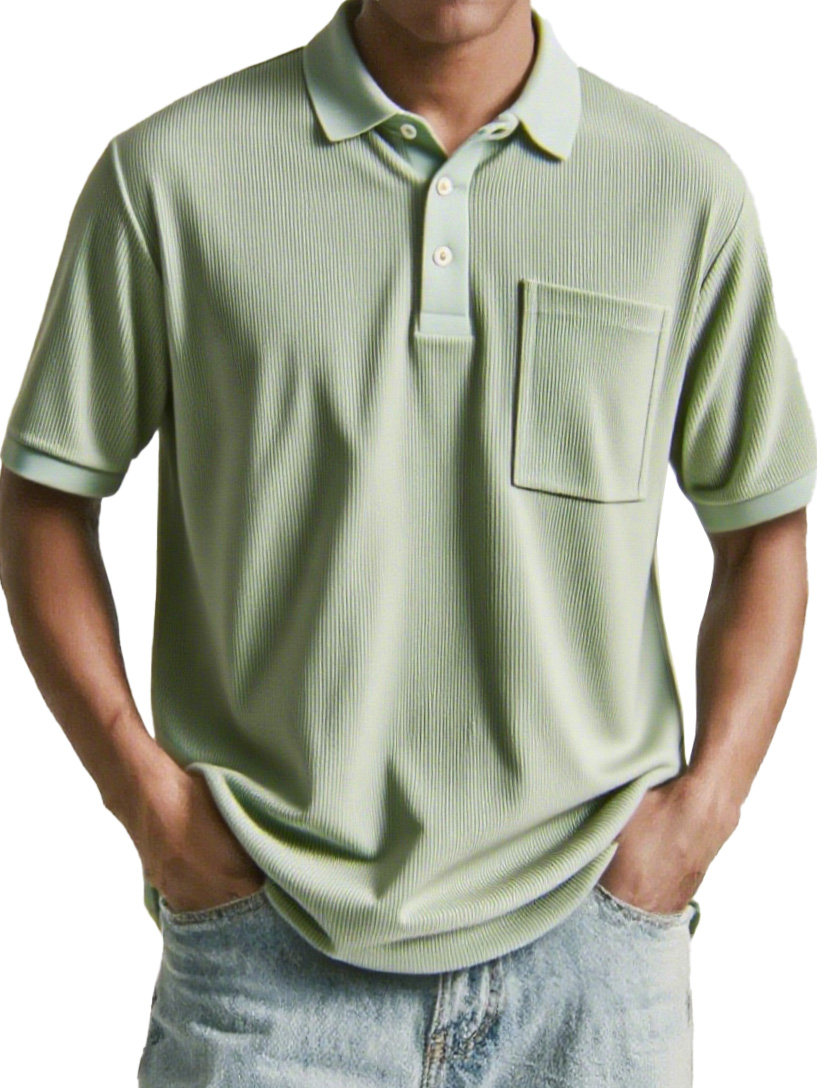 Men's Fashion Retro Corduroy Ribbed Pocket Short-sleeved Polo Shirt
