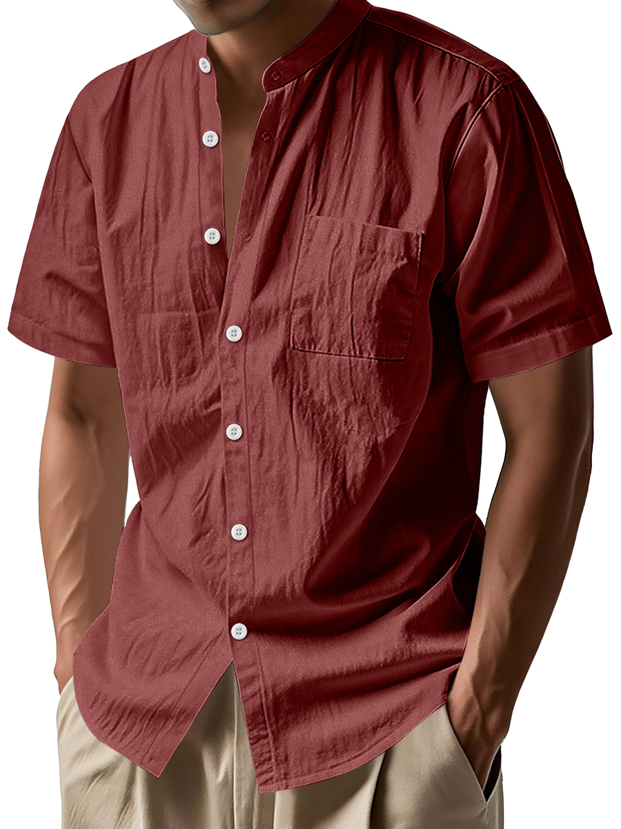 Men's Daily Stand-up Collar Casual Comfortable Short-sleeved Shirt