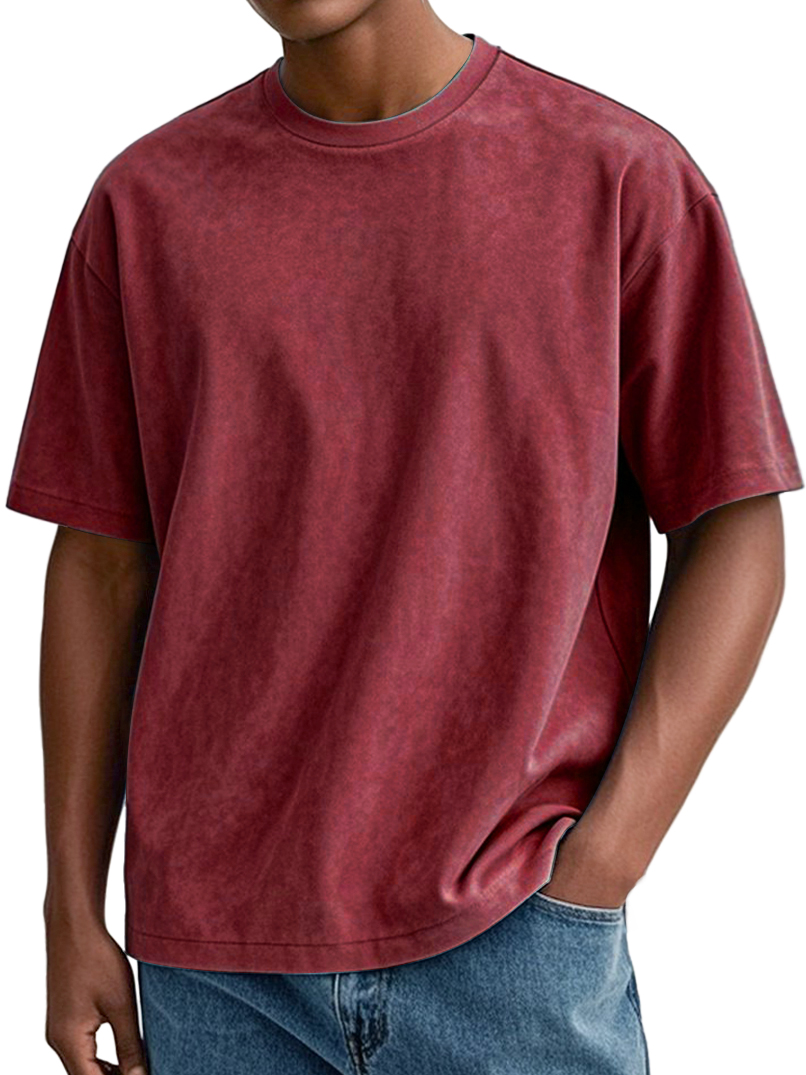 Men's Daily Round Neck Suede Casual Comfortable Short-sleeved T-shirt