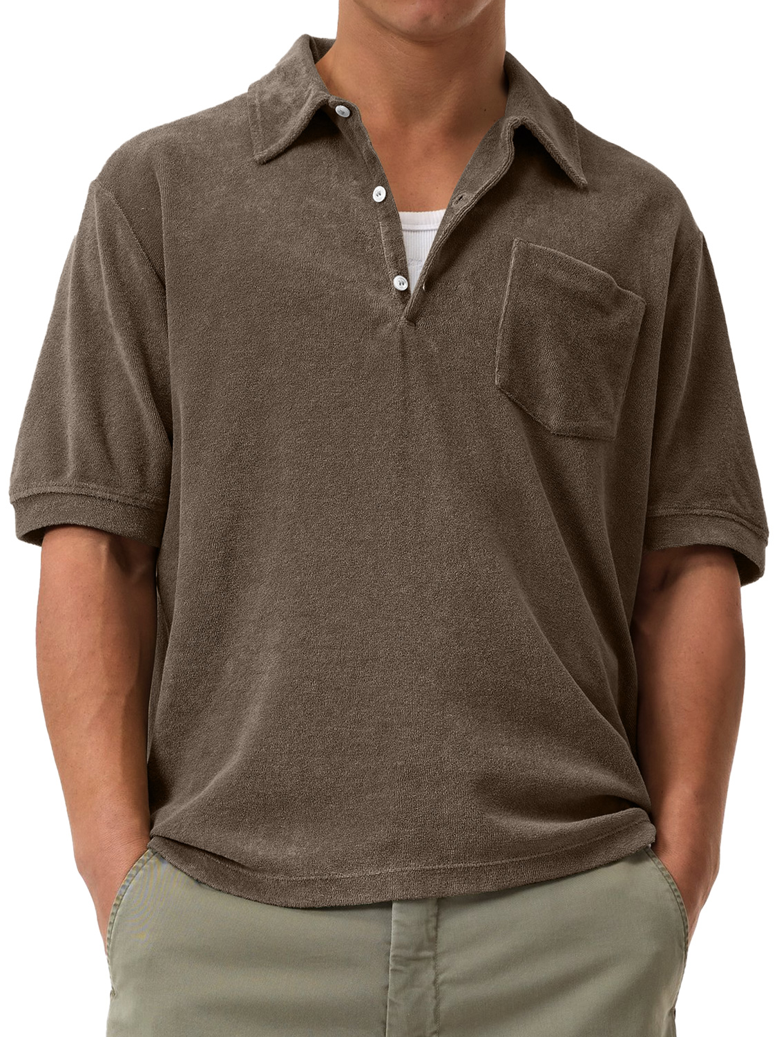 Men's Daily Casual Suede Lapel Button Solid Color Comfortable Short-Sleeved Polo Shirt