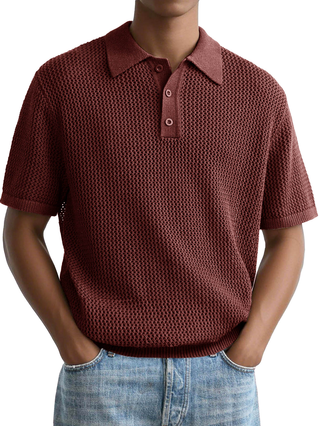 Men's Fashion Casual Retro Texture Fabric Short-sleeved Lapel Polo Shirt