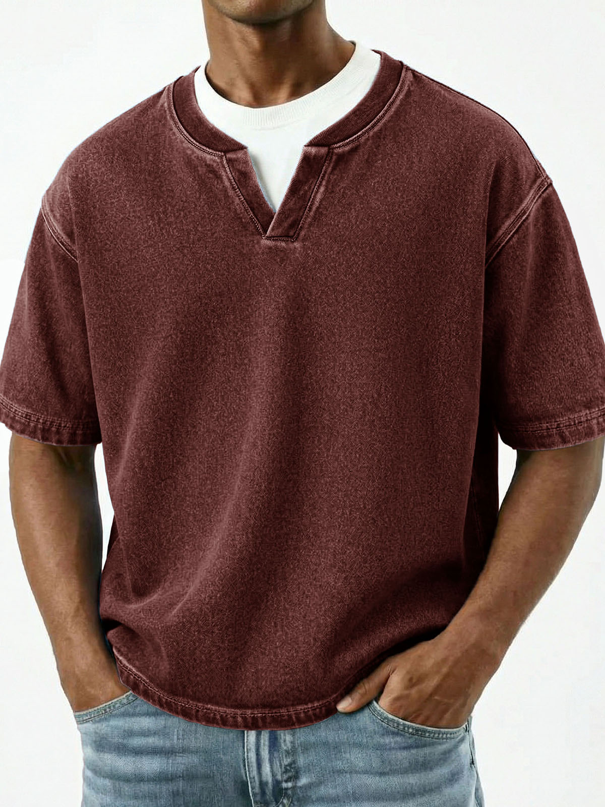 Men's Fashion Retro V-Neck Short-Sleeve T-Shirt