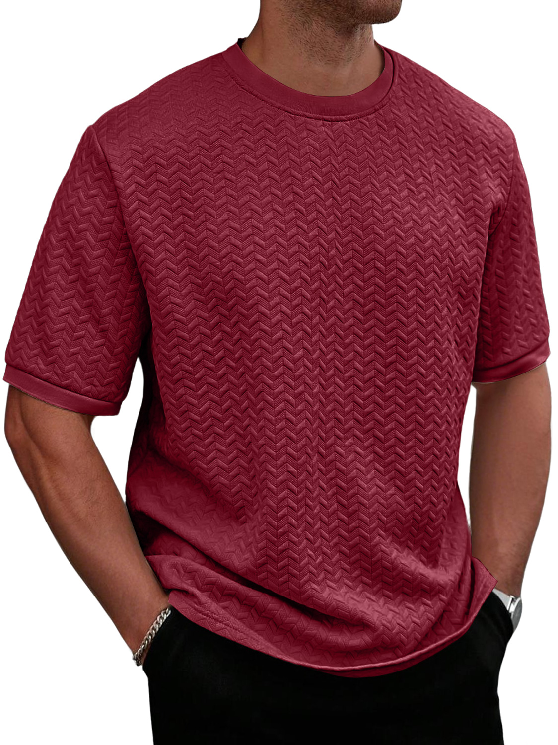 Men's Daily Round Neck Texture Casual Solid Color Comfortable Short-sleeved T-shirt