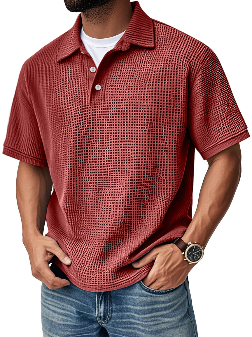 Men's Fashion Daily Waffle Lapel Casual Short Sleeve POLO Shirt