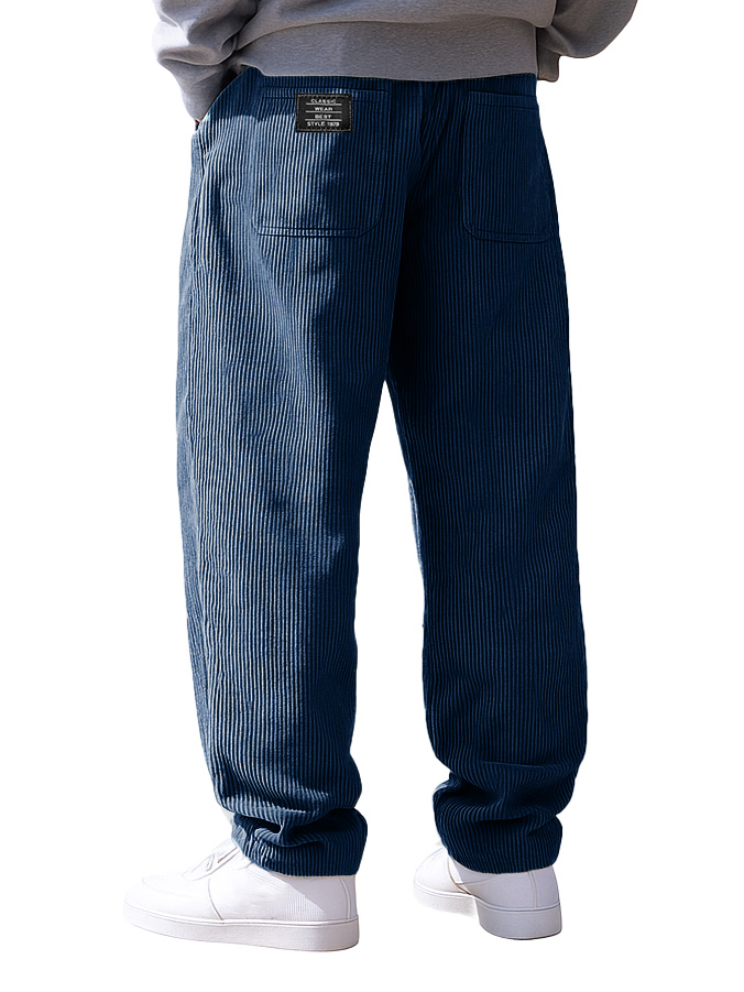 Men's Stylish Everyday Corduroy Fabric Pocket Loose Drawstring Elastic Waist Embroidered Logo Trousers