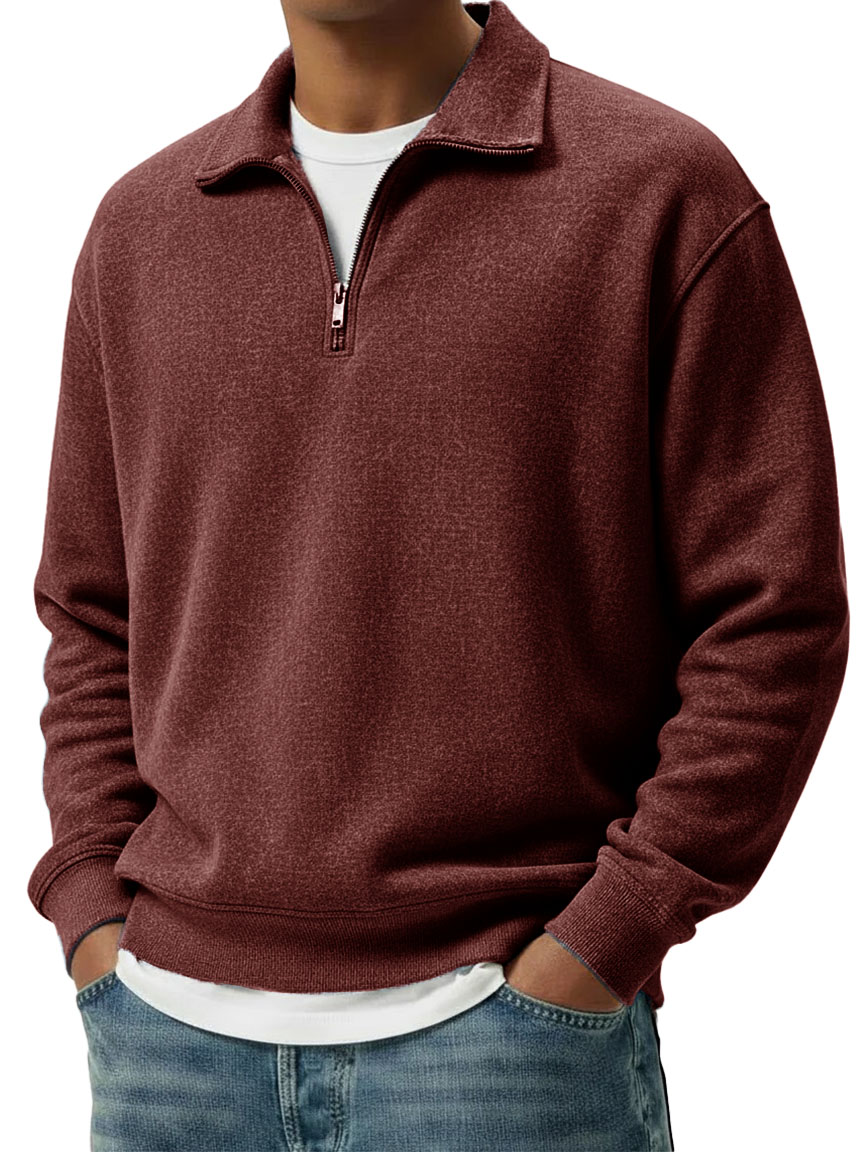 Men's Wear Lapel Zippered Long-sleeved Polo Shirt