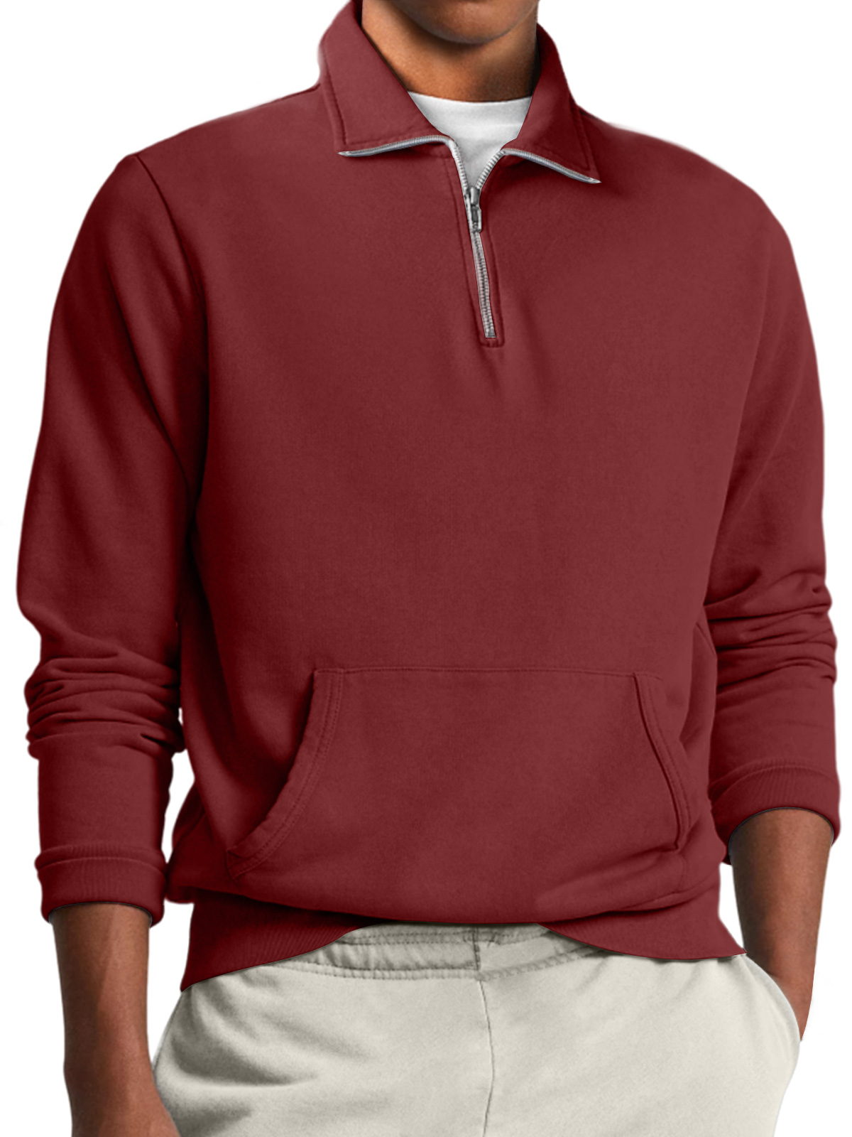 Men's Stand Collar Zipper Casual Loose Solid Color Sweatshirt