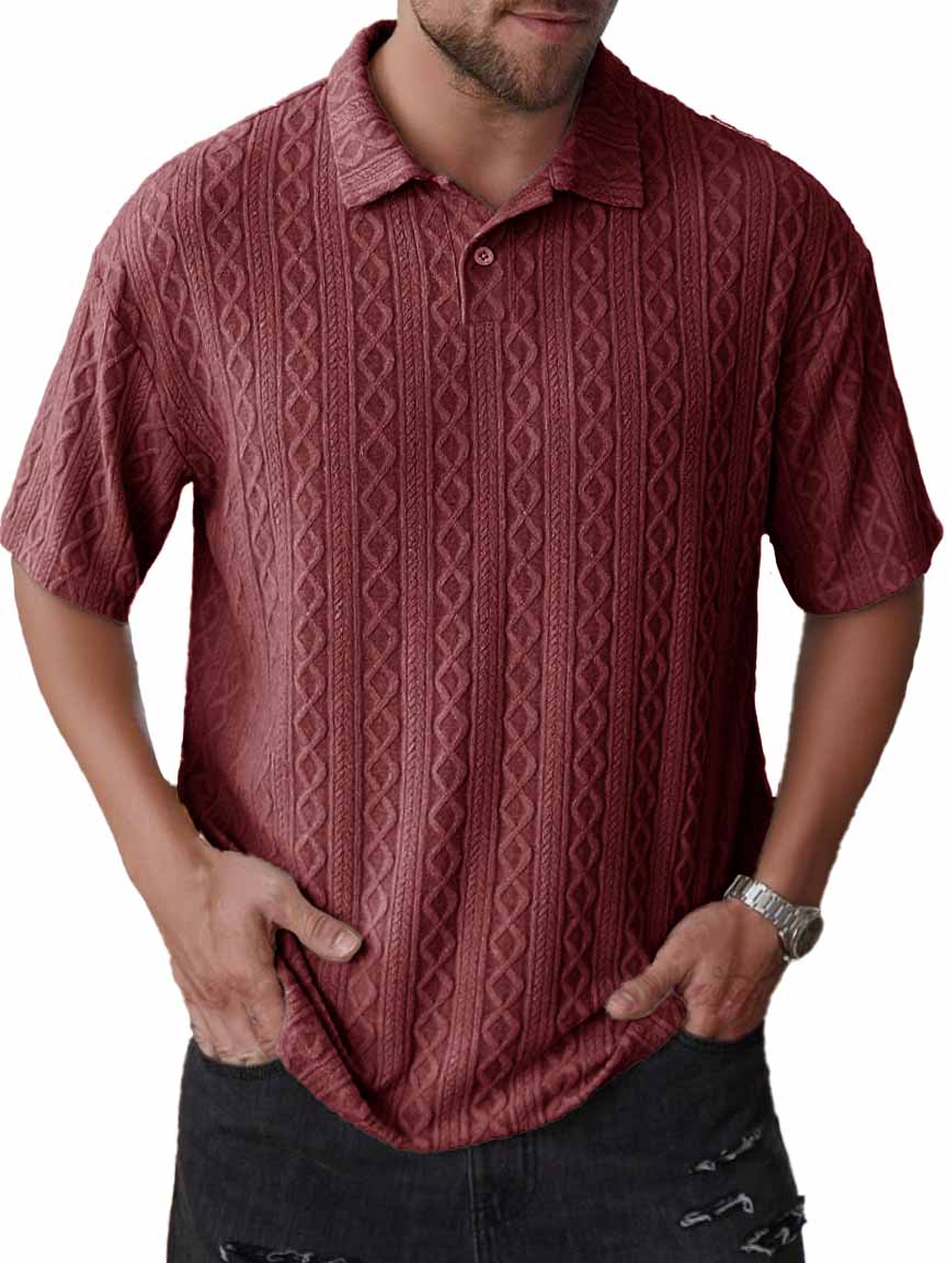 Men's Fashion Daily Casual Jacquard Fabric Lapel Short-sleeved Polo Shirt