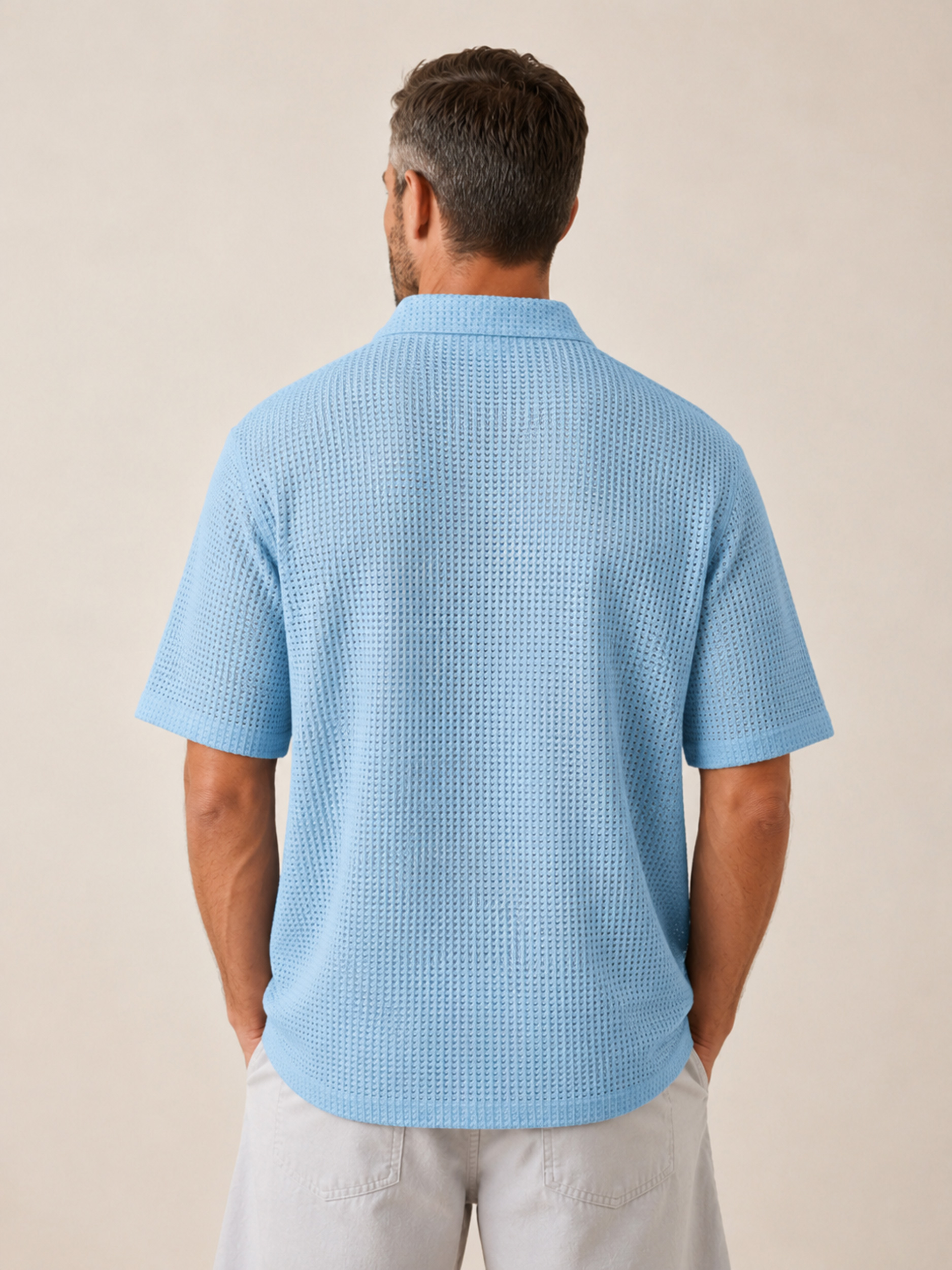 Men's Solid-Color Waffle-Knit Casual Short-Sleeve Shirt