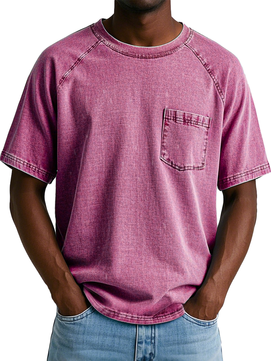 Men's Fashion Retro Raglan Pocket Casual Short Sleeve T-shirt