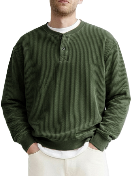 Men's Fashionable Casual Two-Piece Ribbed Fabric Long-Sleeved Henley Shirt