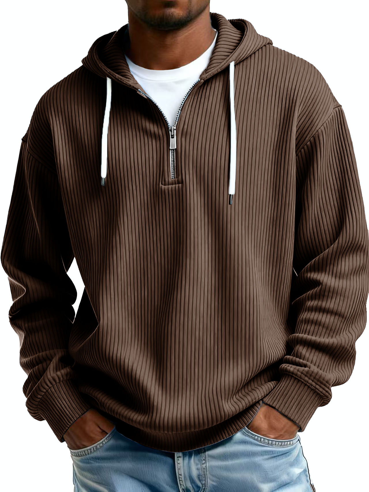 Men's Clothing Fashionable Casual Pit Strip Fabric Zipper Pockets Long-sleeved Sweatshirt