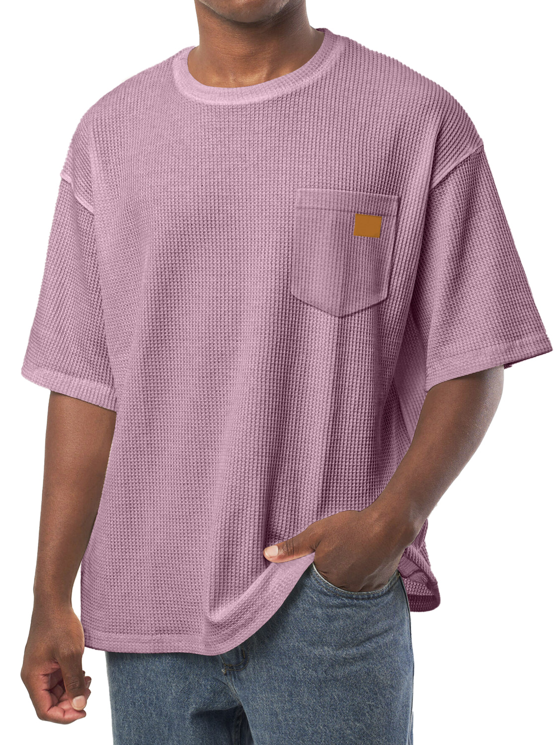 Men's Everyday Waffle Pocket Embroidered Logo Crew Neck Casual Loose Short Sleeve T-Shirt
