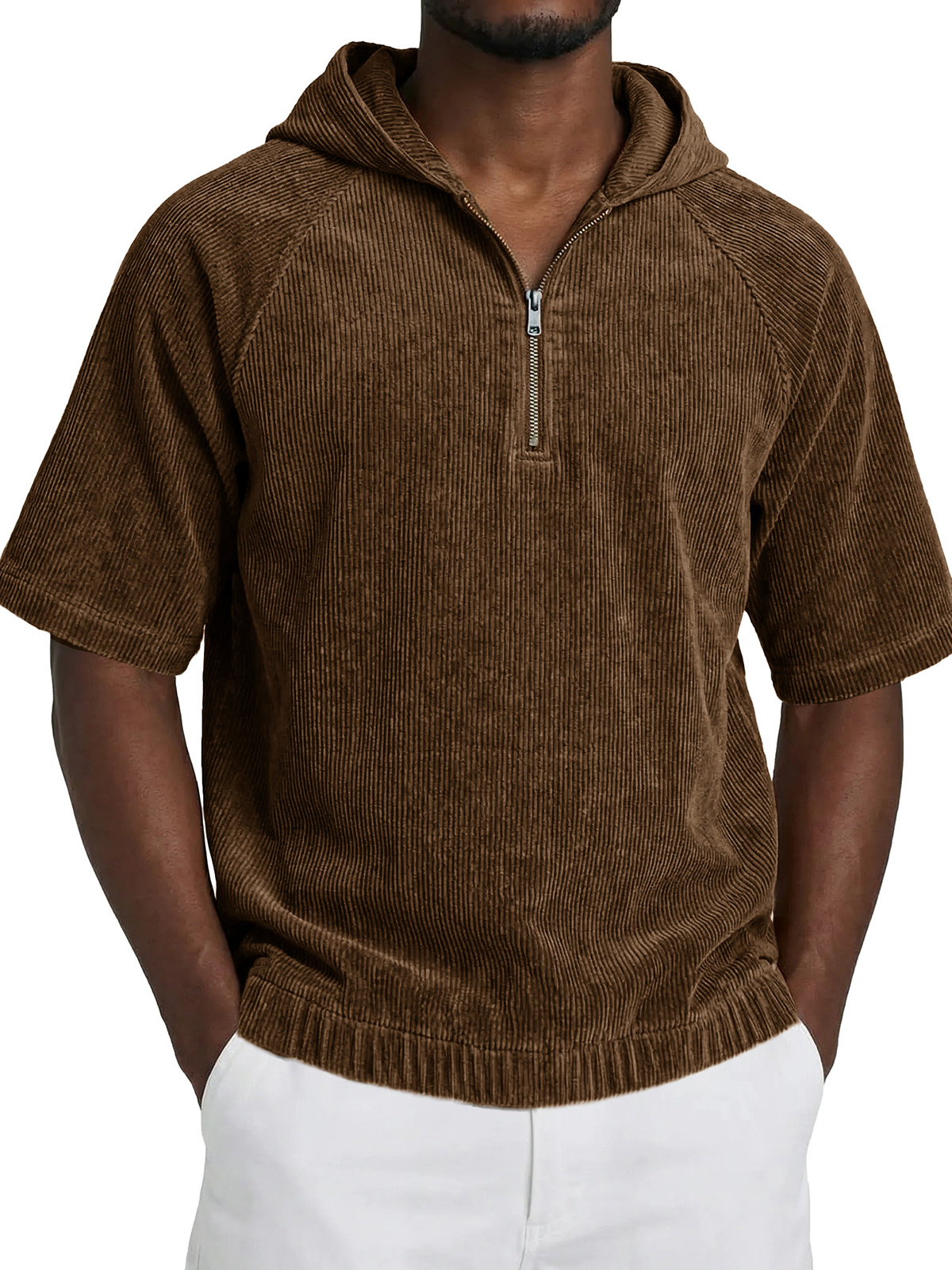 Men's Fashionable Casual Retro Hooded Short-Sleeve Zipper T-Shirt