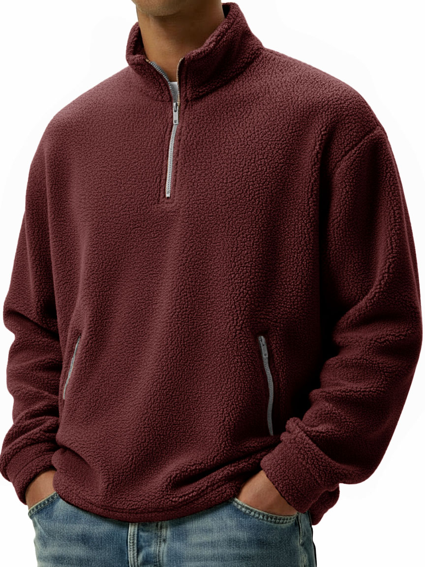 Men's Clothing Fashionable Casual Coral Velvet Fabric Stand-collar Long-sleeved Hoodie