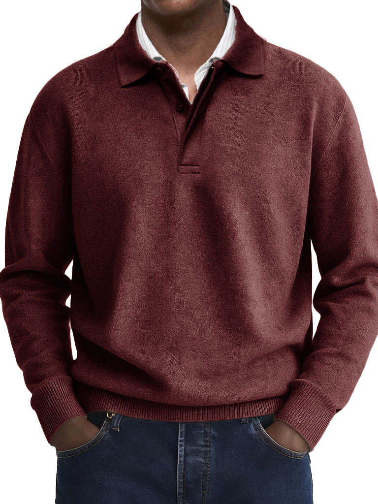Men's Stylish Casual Retro Two-layer Placket Lapel Long-sleeved Polo Shirt