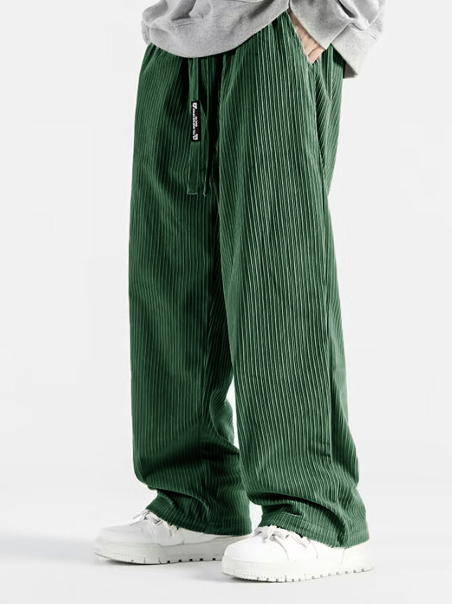 Men's Stylish Casual Loose-fitting Textured Fabric Pants With Pockets And Drawstrings And An Elastic Waistband