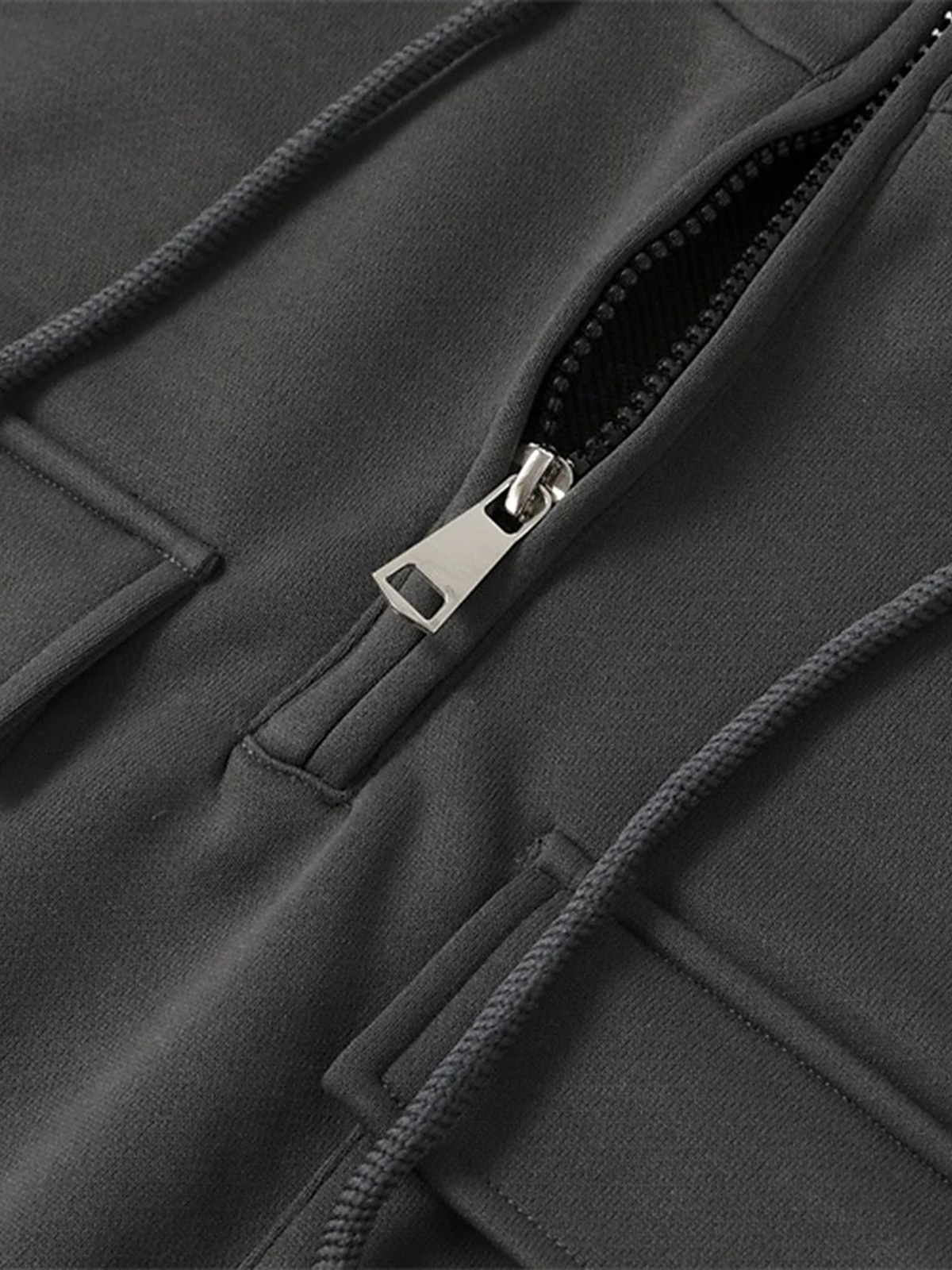 Men's Casual Hooded Zippered Double Pocket Solid Color Sweatshirt