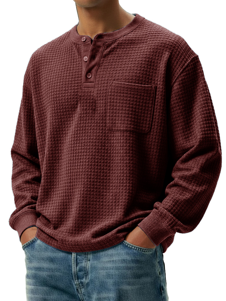 Men's Stylish Casual Retro Pocket Long-sleeved Henley Shirt