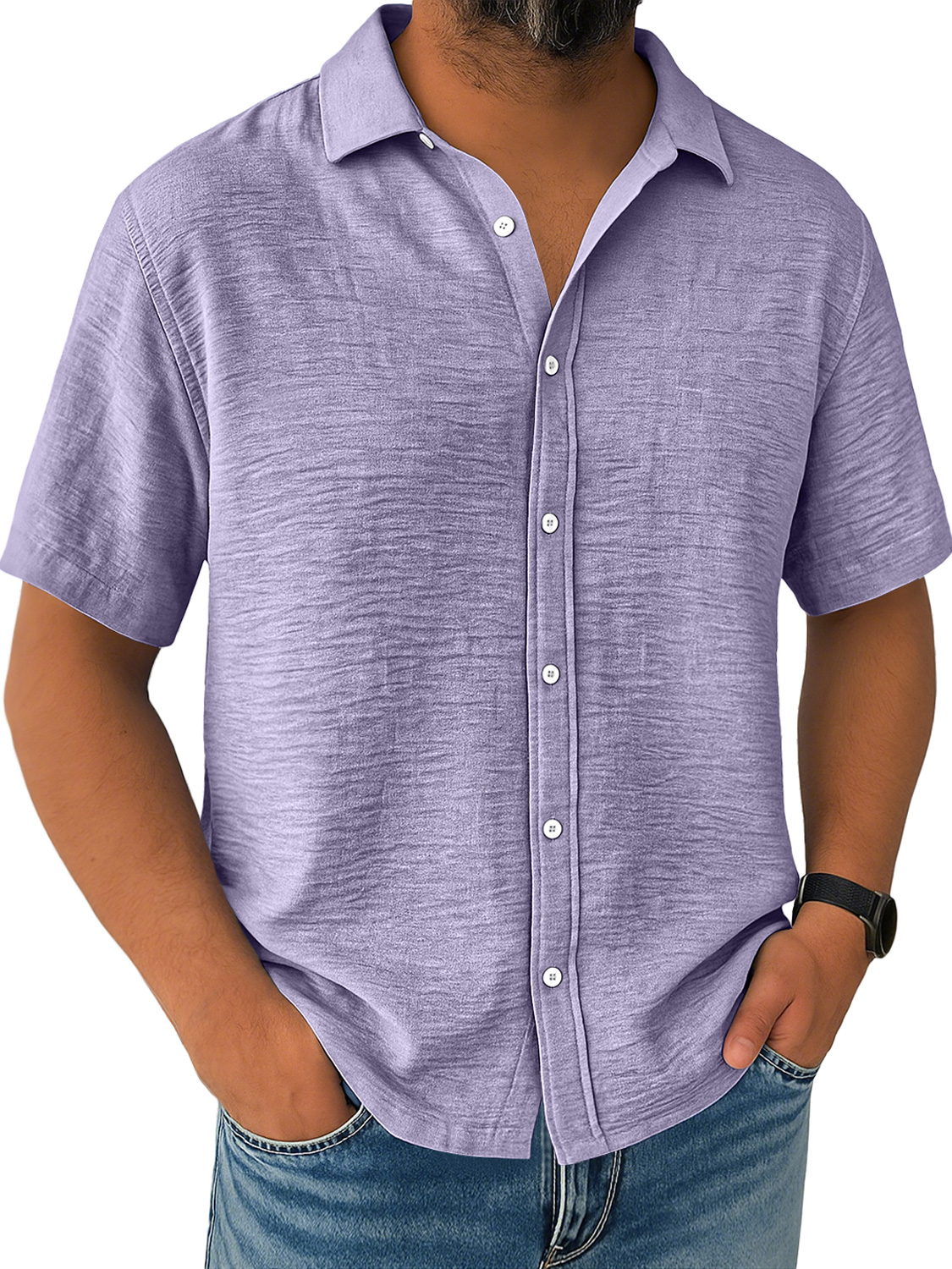 Men's Daily Loose Casual Breathable Solid Color Button Long Sleeve Shirt