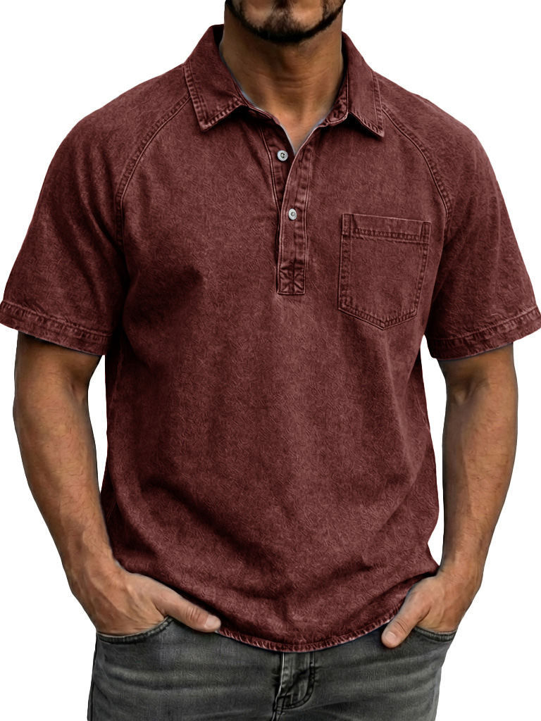 Men's Fashionable Retro Distressed Lapel Short-sleeved Polo Shirt