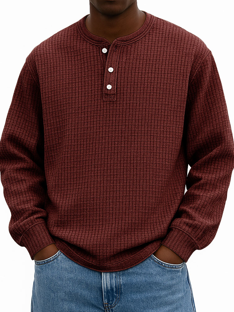 Men's Stylish Casual Corn-patterned Corduroy Fabric Stand-up Collar Half-zip Long-sleeved Henley Shirt