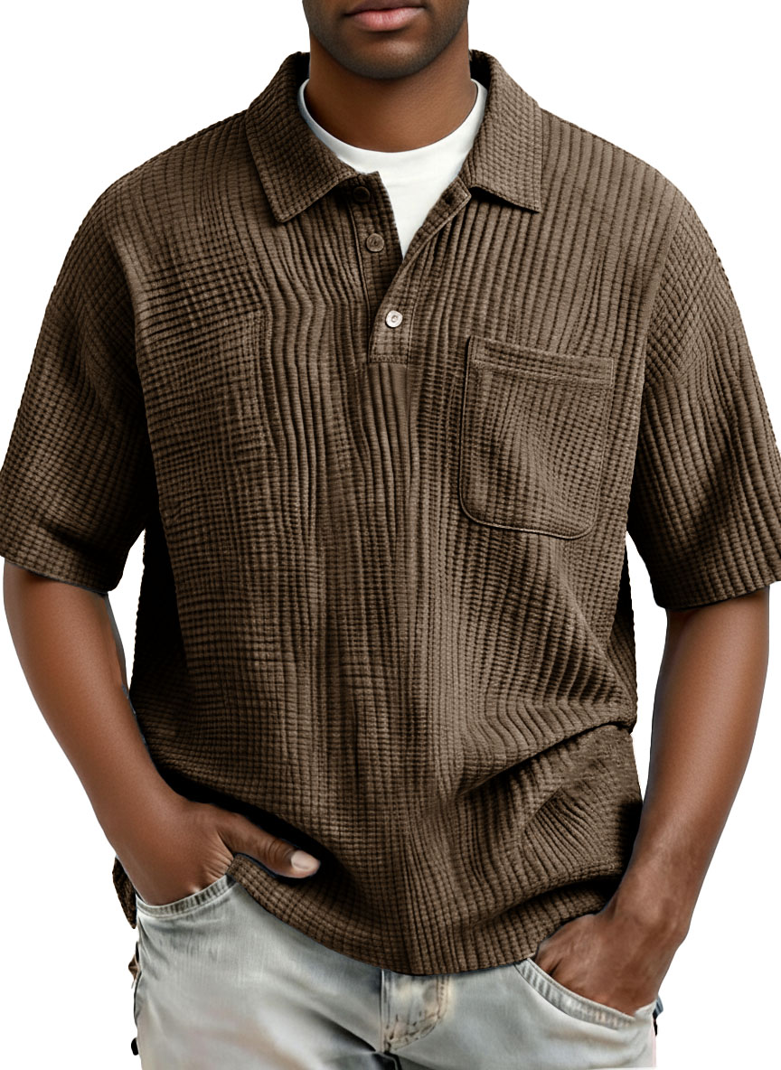 Men's Fashion Casual Pleated Fabric Short-Sleeve Polo Shirt