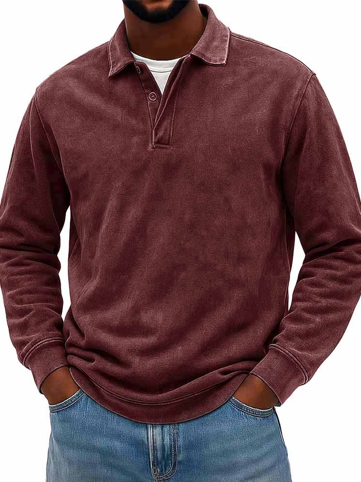Men's Wear Fashionable Casual Daily Two-layer Placket Design Lapel Long-sleeved Polo Shirt