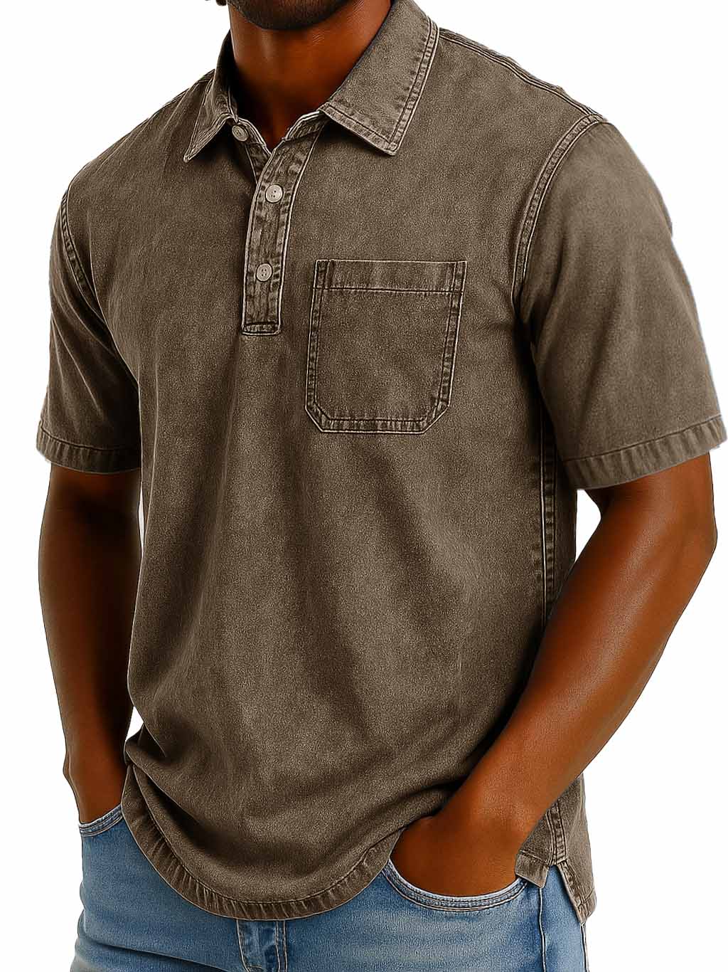 Men's Fashion Casual Retro Washed Short-sleeved Lapel Pocket Polo Shirt
