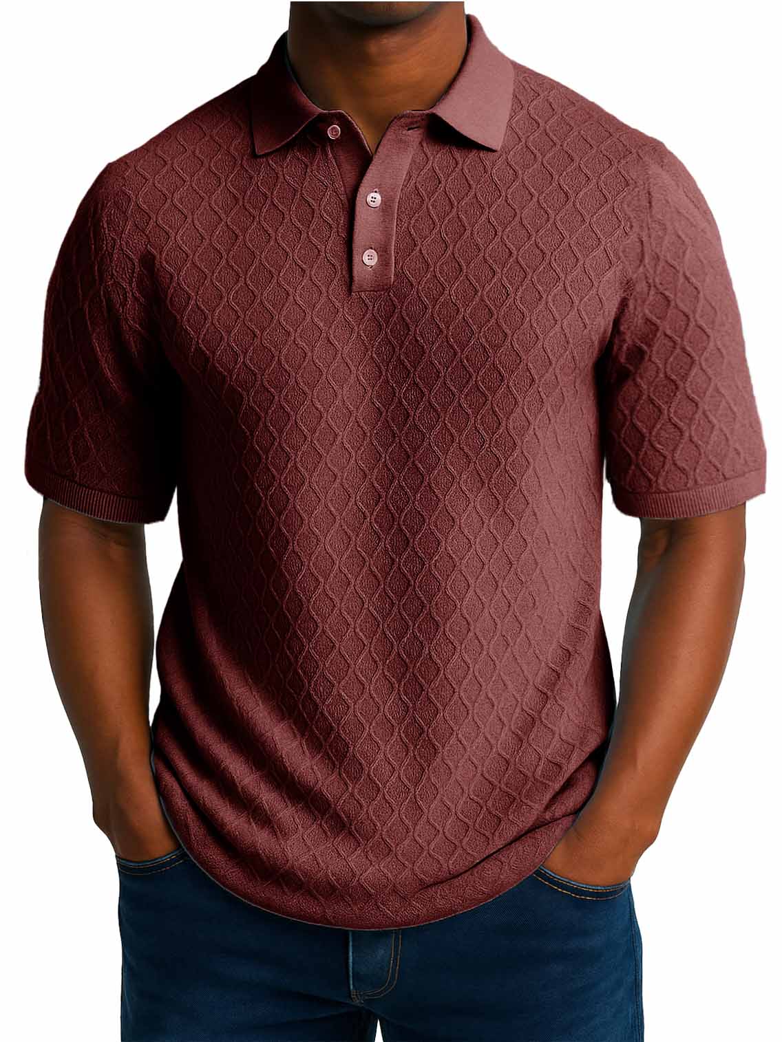 Men's Fashion Daily Casual Jacquard Fabric Short-sleeved Lapel Polo Shirt