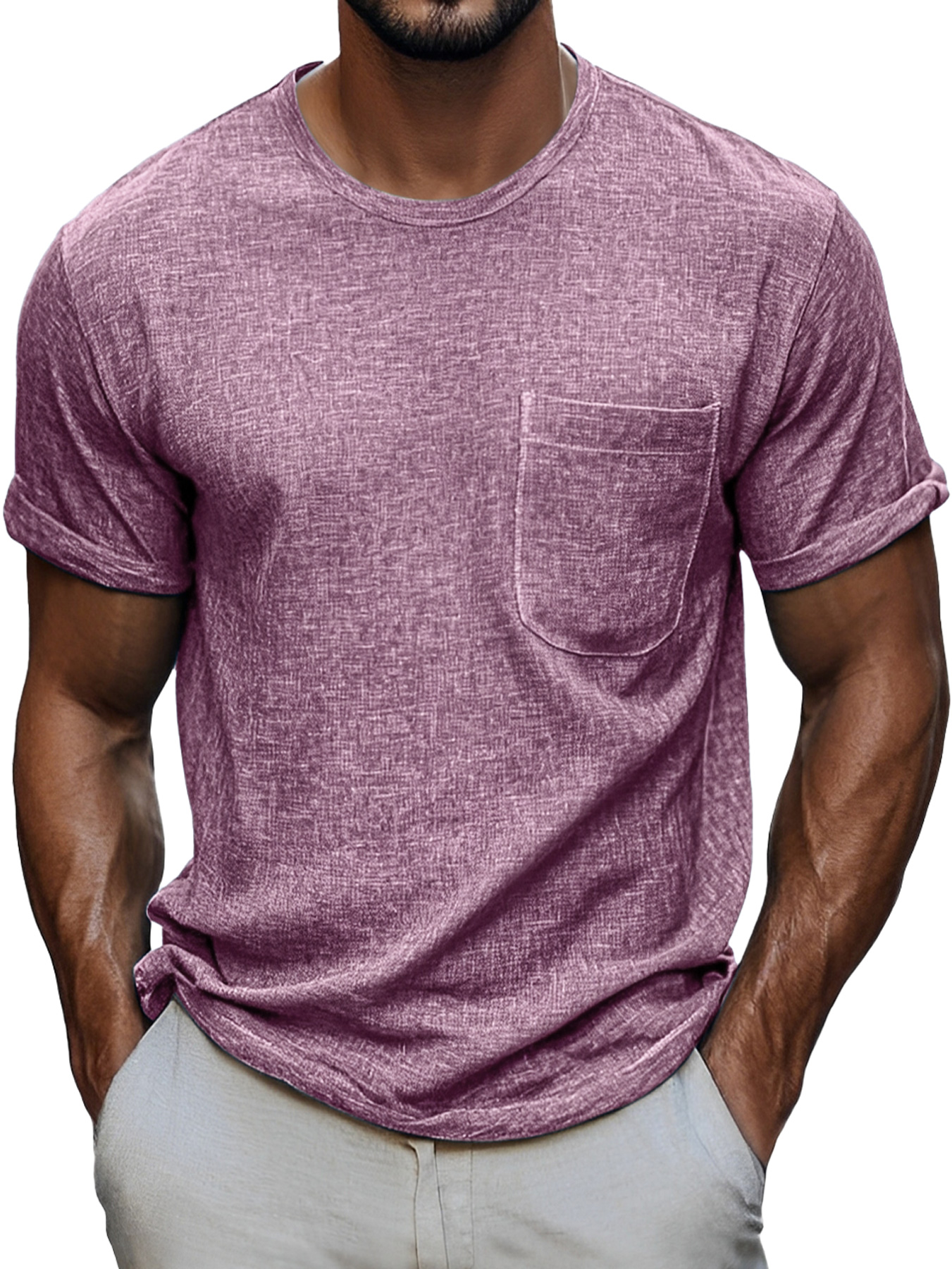 Men's Daily Round Neck Pocket Casual Comfortable Solid Color Short Sleeve T-shirt