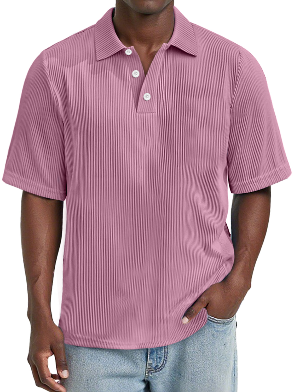 Men's Daily Rip Texture Casual Lapel Button Short-sleeved Polo Shirt