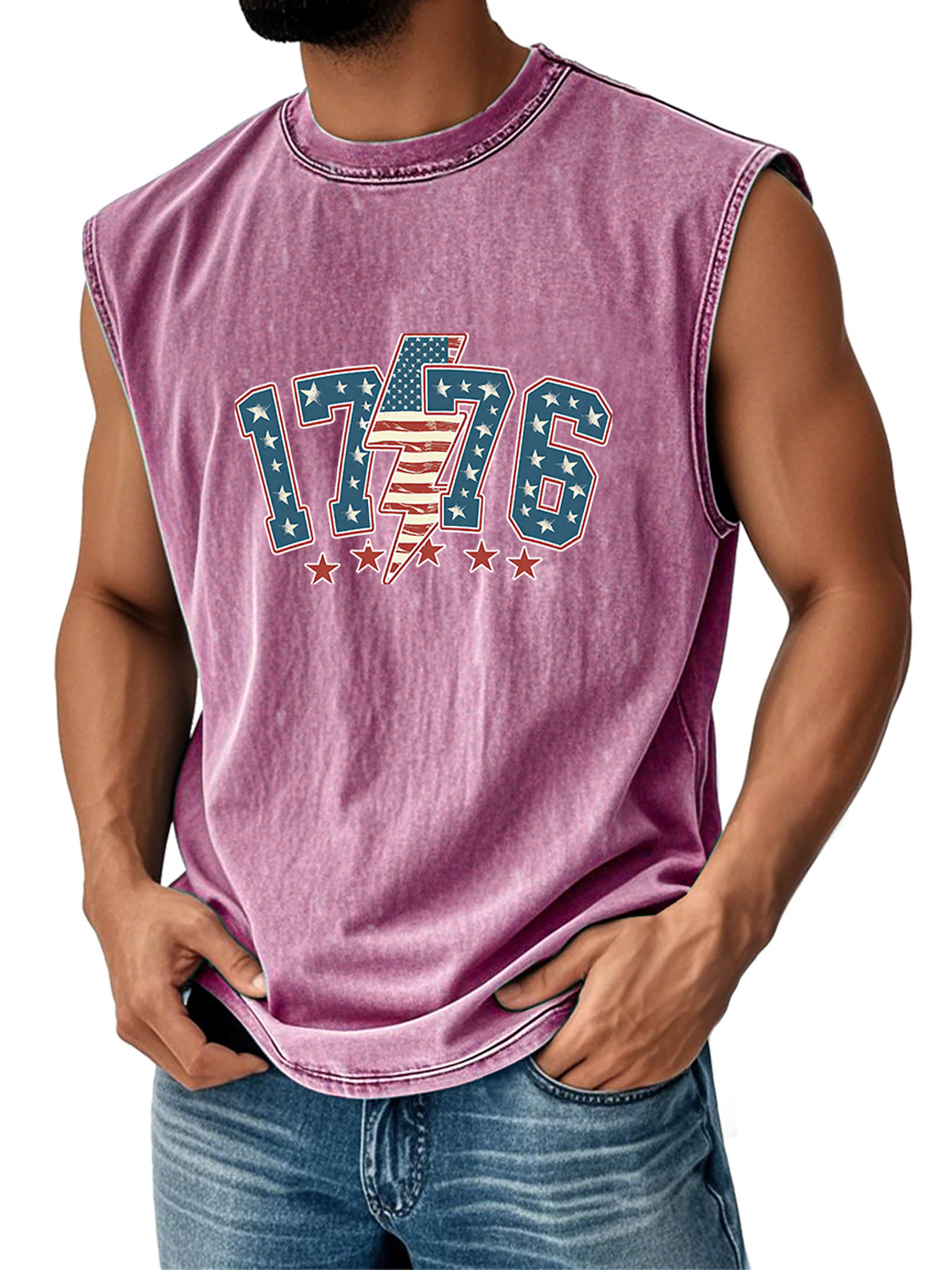 Men's Retro Everyday Independence Day 1776 Printed Casual Round Neck Sleeveless Vest