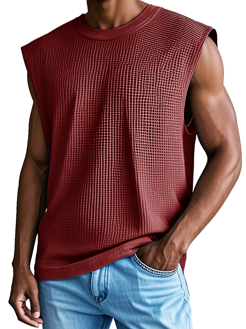 Men's Fashion Retro Sports Waffle Fabric Sleeveless T-shirt