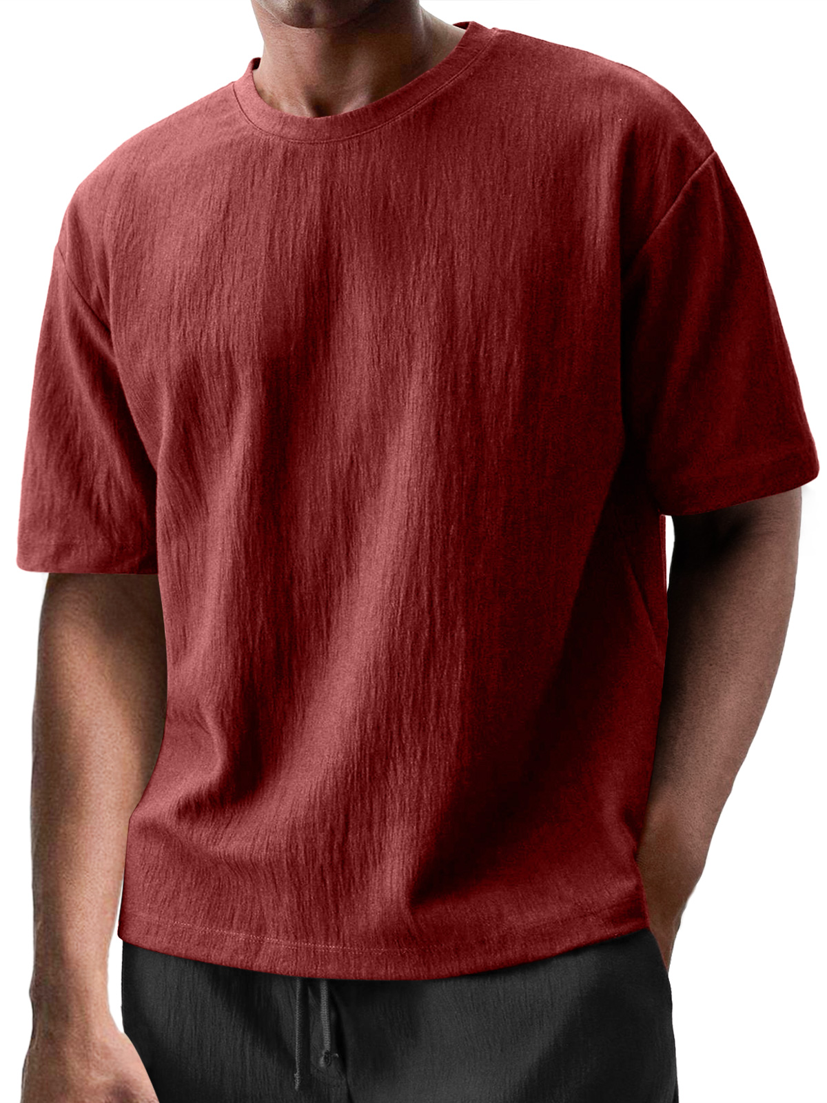 Men's Round Neck Casual Pleated Texture Short-sleeved T-shirt