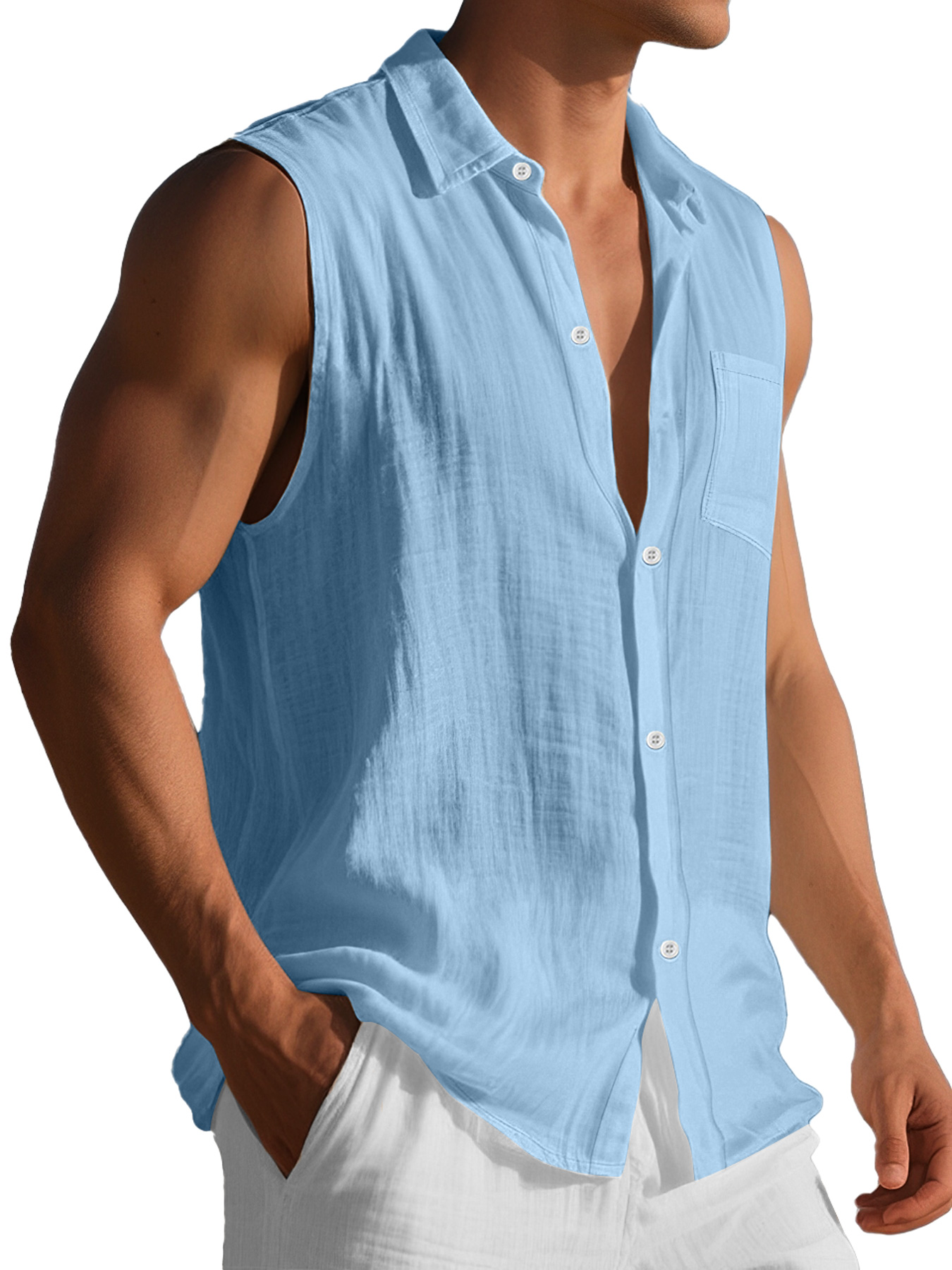 Men's Daily Casual Lapel Pocket Comfort Sleeveless Shirt